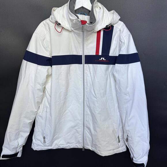 J Lindeberg White Ski Jacket Mens Vail Size XL Removable Hood - Picture 1 of 7